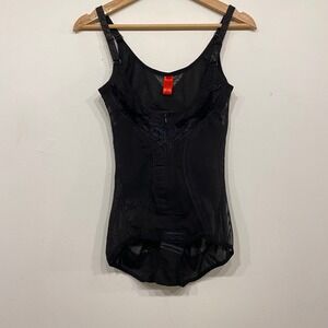Re-Define Women Black Mesh Lace Trim Shapewear Bodysuit Firm Control Size M